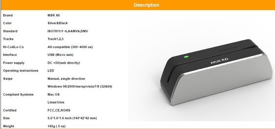 MSR-X6 Límina magnética Smart Contact Card Reader Escritor para leitura e escrita de cartões
