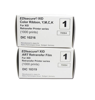 Impressora de cartões Matica Edisecure XID8300 com fita colorida DIC10216 e impressões de filme DIC10319