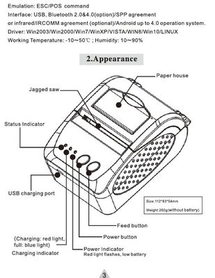 1 Impressora de recibos de papel térmico ZJ-5810 de 58 mm para Android IOS Mobile