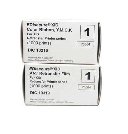 Impressora de cartões Matica Edisecure XID8300 com fita colorida DIC10216 e impressões de filme DIC10319