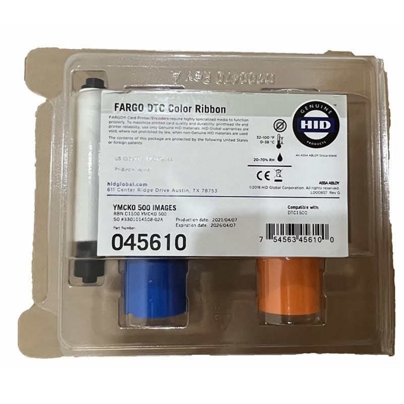 Largura 9mm Original Hid Fargo 45610 YMCKO Faixa de cores completas para DTC1500 500 impressões